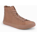 Ombre Men's high-top sneakers with matte texture and embossed logo - light brown | shoptok.hr