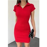 Dewberry 35605 Polo Neck Dress with Short Sleeves-RED | shoptok.hr
