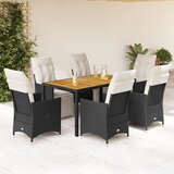 vidaXL 7-dijelni vrtni blagovaonski set s jastucima crni od poliratana | shoptok.hr