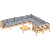  Vrtna sedežna garnitura 10-delna s sivimi blazinami borovina, (20674364) | Shoptok.si