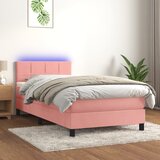 Krevet box spring s madracem LED ružičasti 100x200cm baršunasti | Eponuda.com