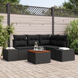 vidaXL Vrtni Sofa Set 5 Dijelova Crna Poli Ratan, Kaljeno Staklo, Čelik | shoptok.hr
