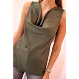 Kesi Włoski Women's satin blouse with a waterneck – an elegant cut khaki | shoptok.hr