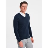Ombre Men's sweater with a "v-neck" neckline with a shirt collar - navy blue | shoptok.hr
