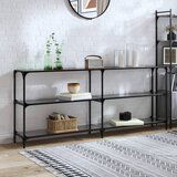 vidaXL Konzolna mizica s črno stekleno površino 194,5x30x81 cm jeklo | Shoptok.si