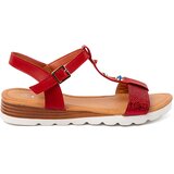 Shelvt Red sandals on a low wedge with glitter Cene