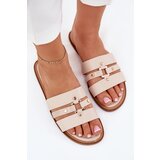 Boto Flat Women's Slippers With Golden Detail Beige Noroti | Shoptok.si