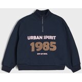 Sinsay Pamučna majica half-zip s natpisom Slike