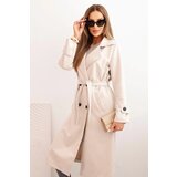 Kesi Włoski Women's coat tied at the waist with a collar and buttons light beige Cijene