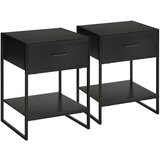 HOMCOM Sodoben komplet nočnih omaric 2 kosa s predalom in odprto polico za spalnico in dnevno sobo, MDF in jeklo, 45x40x60cm, črna, (20745715) | Shoptok.si