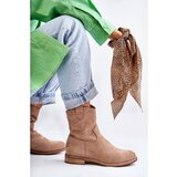 Kesi Women's Suede Flat Heel Boots Beige Fiorenz Cene