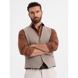 Ombre Men's suit vest with classic detailing and lining - beige | ePonuda.com
