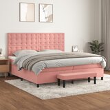 Krevet s oprugama i madracem ružičasti 200x200 cm baršunasti | shoptok.hr