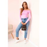 Kesi Włoski Women's long-sleeved bodysuit blouse with bare shoulders light pink | shoptok.hr