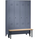 Wolf Garderobna omara s klopjo spredaj, vrata s polno steno, širina razdelka 300 mm, 4 razdelki, modro siva | Shoptok.si