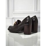 Resti Persephone Nero Women's Block Heel Loafers Eco Leather Gold Buckle | ePonuda.com