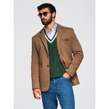 Ombre Men's knitted jacket with a fitted cut - light brown Cene