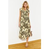 Trendyol Multi Color Double Breasted Abstract Patterned Midi Woven Dress Cene