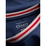 Ombre Men's cotton longsleeve with striped U neckline and embroidery - dark blue | ePonuda.com