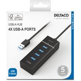 Deltaco HUB 3.0 4xUSB-A aluminijast, črn | Shoptok.si