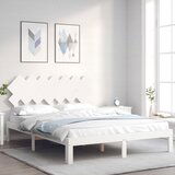 vidaXL Posteljni okvir z vzglavjem bel 140x190 cm trden les | Shoptok.si