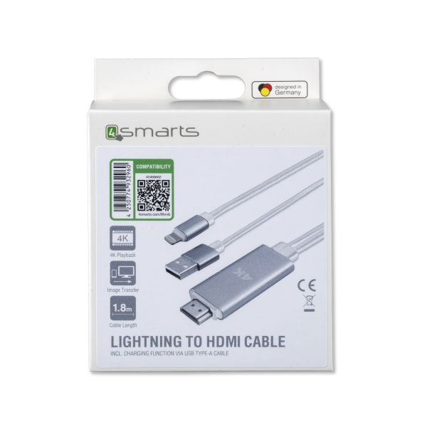4SMARTS Video kabel Lightning->HDMI - črn + polnjenje | Shoptok.si