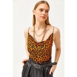 Olalook Women's Leopard Orange Turndown Collar Rope Strappy Blouse | shoptok.hr