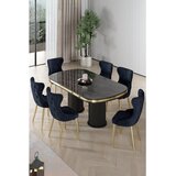 Hanah home trpezarijski set Galya, sto i 6 stolica, ploča u dekoru crnog mermera, zlatne noge, antracit tkanina Babyface | Eponuda.com