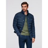 Ombre Men's lightweight jacket of combined materials with hood and decorative quilting - black u