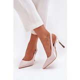 Boto Lacquered Heels With Open Back And Pointed Toes Light Beige Rivori | shoptok.hr