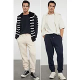 Trendyol Navy Blue-Stone Regular/Normal Cut Rubber Leg Basic 2 Pack Thick Sweatpants