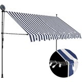 vidaXL Ročno zložljiva tenda z LED lučmi 250 cm modra in bela Cene