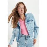 Trendyol Light Blue Hem Tasseled Crop Denim Jacket | shoptok.hr