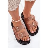 Boto Women's Slides With Golden Buckles On Platform Beige Virvania | Shoptok.si