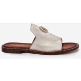 Zazoo Elegant Ladies Leather Slippers With Decoration 3008 Aged Gold | Shoptok.si