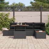  Vrtna garnitura - 6-dijelni vrtni blagovaonski set s jastučićima Crni Poli Ratan Akacija | shoptok.hr