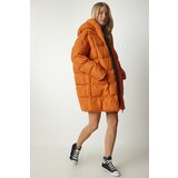 Happiness İstanbul Women's Orange Hooded Oversized Puffer Coat Cene