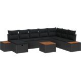 vidaXL 9-delni set vrtnega kavča s blazinami Črn poli ratan | Shoptok.si