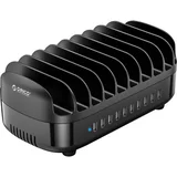 Postaja za polnjenje pametnih telefonov in tablic z 10 USB priključki, 120W z ventilacijo, Črna, (5000213652)