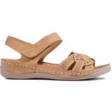 Shelvt Women's light brown sandals on a low wedge | shoptok.hr