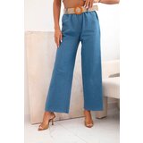 Kesi Włoski Women's cotton trousers with wide legs and a belt light denim | shoptok.hr