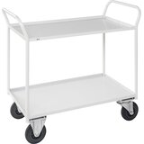 Kongamek Transportni voziček KM41, 2 polici z robom, DxŠxV 1080 x 450 x 1000 mm, bele barve, 2 vrtljivi kolesi z zavoro, 2 fiksni kolesi | Shoptok.si