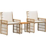  Set vanjskog namještaja 3 pcs Prirodna i krema bijela - Prirodna i kremasto bijela 2x pojedinačna stolica +1x mali stol | shoptok.hr