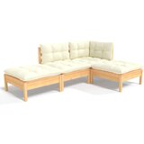  The Living Store Vrtna sedežna garnitura 4-delna s krem blazinami trdna borovina - Vrtna Sedežna Garnitura, (21460449) | Shoptok.si