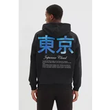 Trendyol Black Men's Oversize Long Sleeve Hooded Printed Sweatshirt