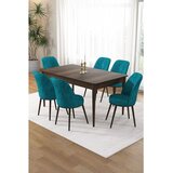 Hanah home trpezarijski set Pir, sto i 6 stolica, ploča u dekoru drveta Baroque, tirkizna tkanina Babyface | Eponuda.com