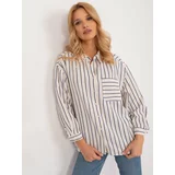 Fashion Hunters Cream and navy blue button-down oversize shirt with pocket