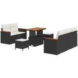 vidaXL 8-delni vrtni kavčni set z blazinami Črn Poli ratan Akacija, 3-delni vrtni jedilni set z blazinami Črn Poli ratan Akacija | Shoptok.si