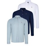 Dewberry TRIPLE SET G674 MENS SHIRT-NAVY BLUE-WHITE-WATER GREEN | shoptok.hr