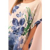 Kesi Włoski Women's cotton blouse with floral print and short sleeves beige | shoptok.hr